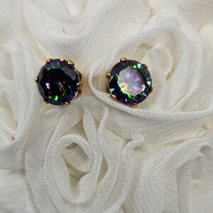 Pair of Mystic Purple color CZ Brilliant Gold Stainless Steel Stud Earrings